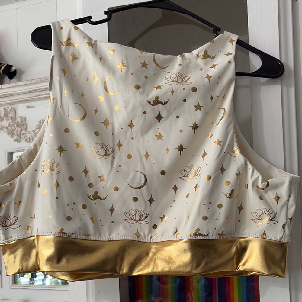 NWT Disney’s Aladdin White and Gold Starry Sports Bra/Top 2XL - Picture 4 of 6